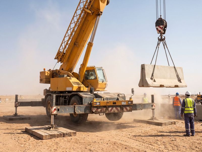 A mobile crane lifting a load on a building site