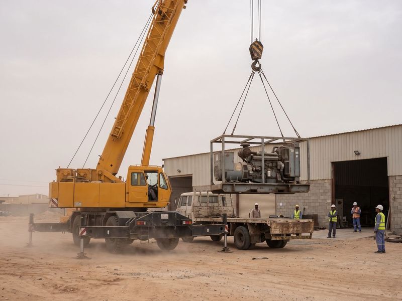 A crane lifting a generator in an industrial area